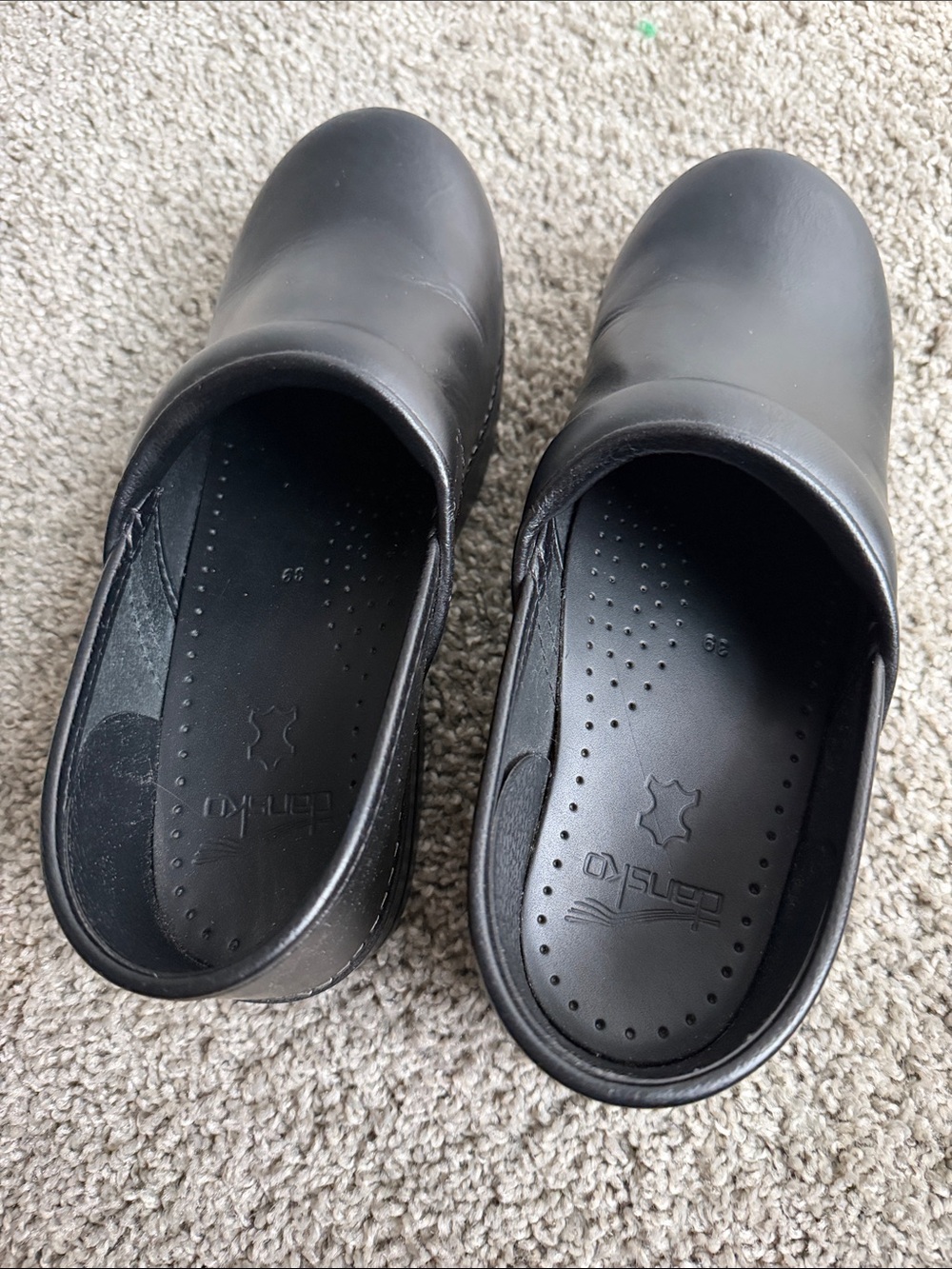 Dansko Black Leather Slip-On Clogs - Picture 5 of 6